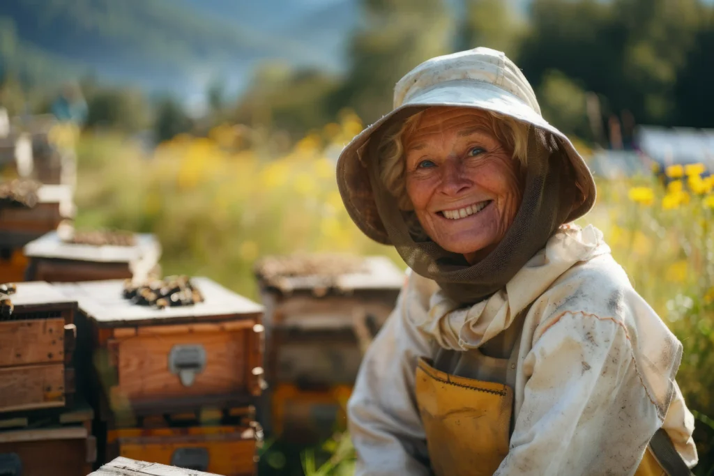 vieille dame apicultrice souriante